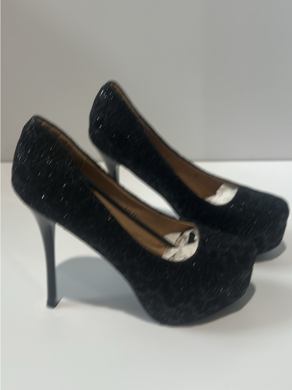 Black Glitter Platform High Heel Pumps